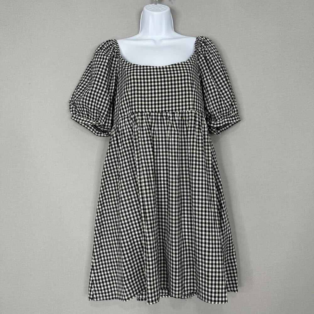 Pomander Place Tuckernuck Abigail Dress Womens M‎ Black Gingham Babydoll Cottage